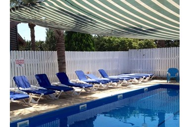 בקתות עץ אורן - החצר והבריכה